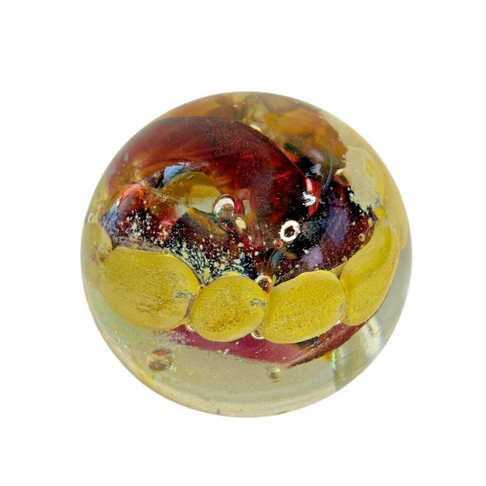 Vintage Amber & Yellow Paperweight Signed "Art something"  2.5" x‎ 3"